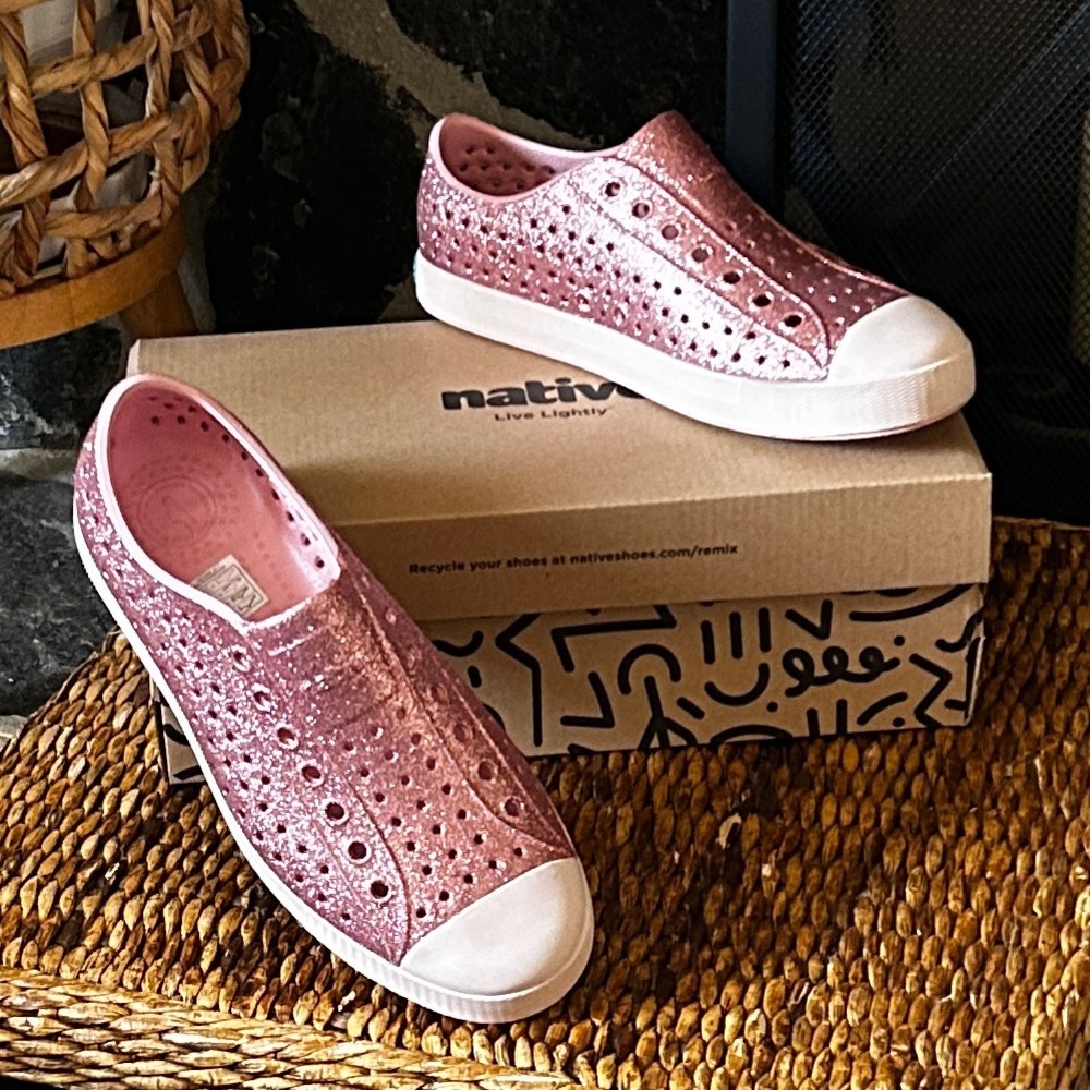 Native Shoes Jefferson Rose Pink Bling/Dust Pink, Women's Sneakers 8 Medium